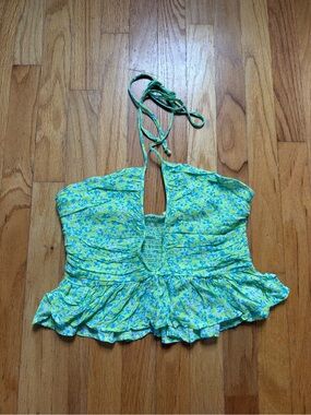 Mahina Lime and Teal Floral Crop Top